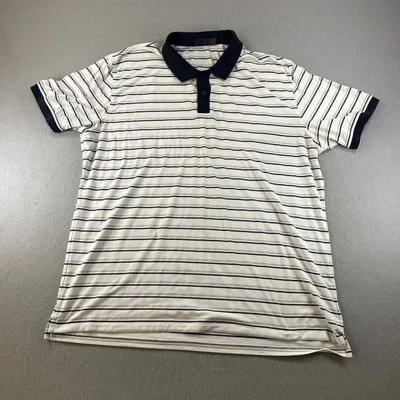 GFORE Men's White Striped‎ Golf Polo XL Shirt Navy Collar Short Sleeve - Picture 2 of 7